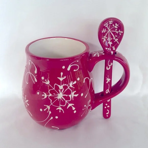 NIB Cracker Barrel Very Beautiful Serve Ware Ceramic Red Mug & Spoon - Picture 2 of 9